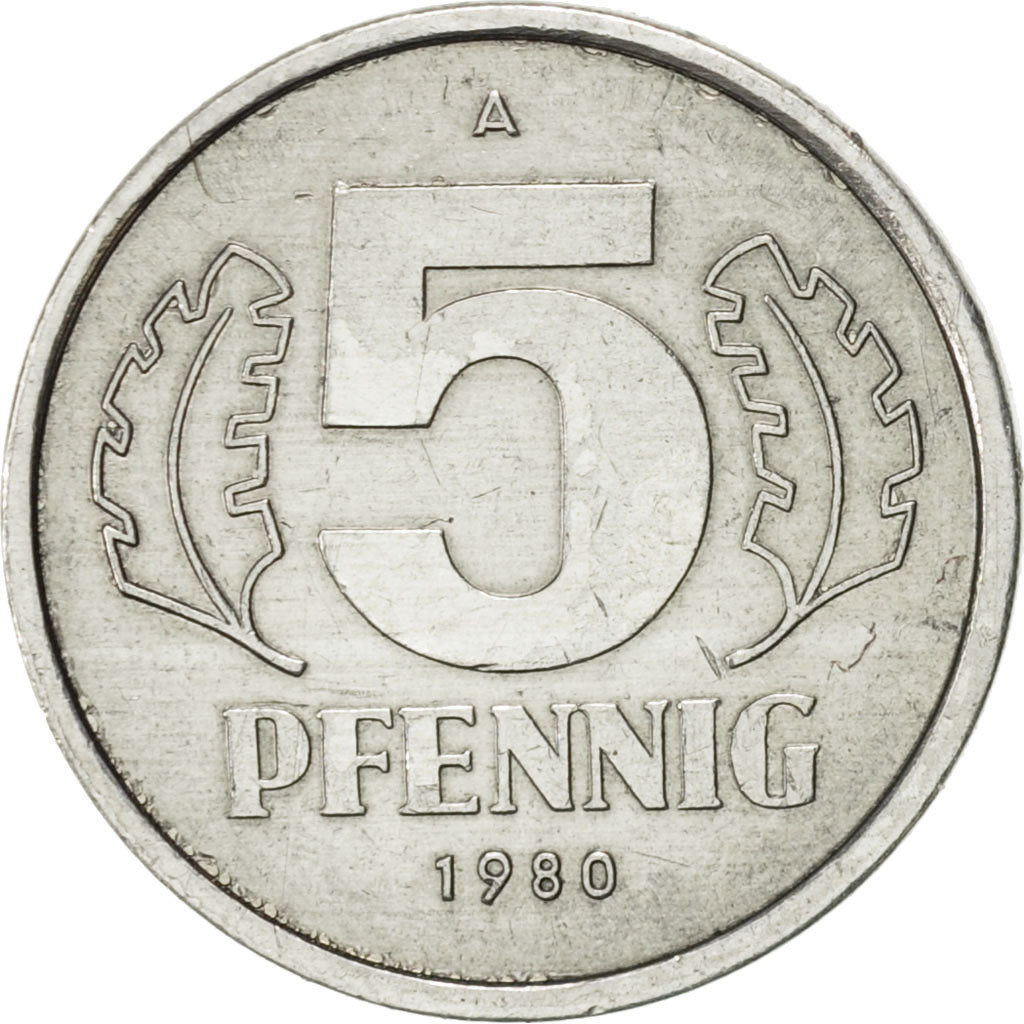 Coin, GERMAN-DEMOCRATIC REPUBLIC, 5 Pfennig, 1980, Berlin, AU(55-58), Aluminum