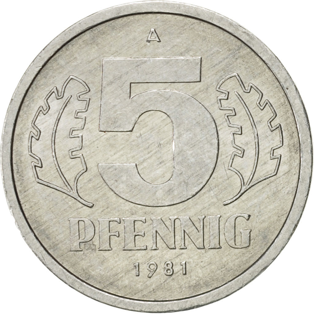 Coin, GERMAN-DEMOCRATIC REPUBLIC, 5 Pfennig, 1981, Berlin, AU(55-58), Aluminum