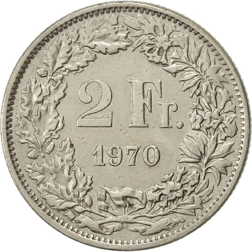 Coin, Switzerland, 2 Francs, 1970, Bern, AU(55-58), Copper-nickel, KM:21a.1