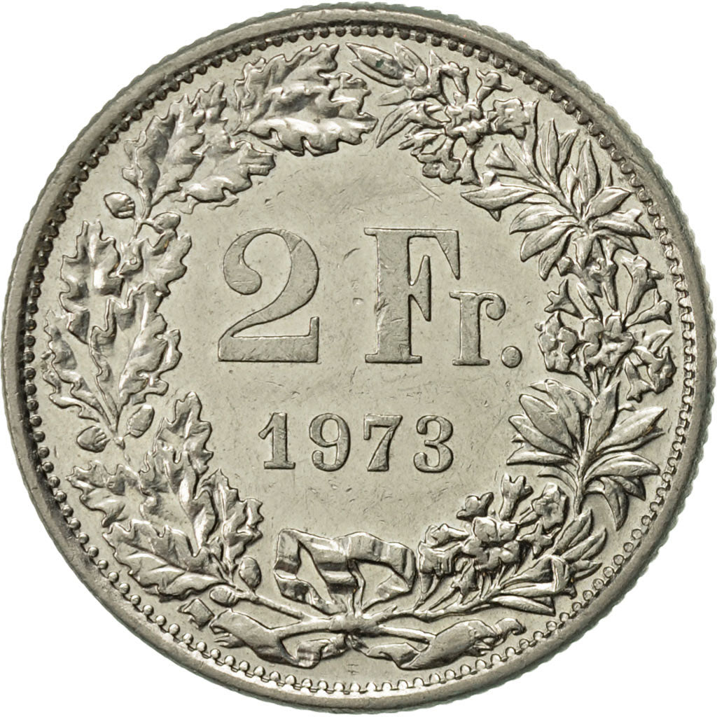 Switzerland, 2 Francs, 1973, Bern, AU(55-58), Copper-nickel, KM:21a.1