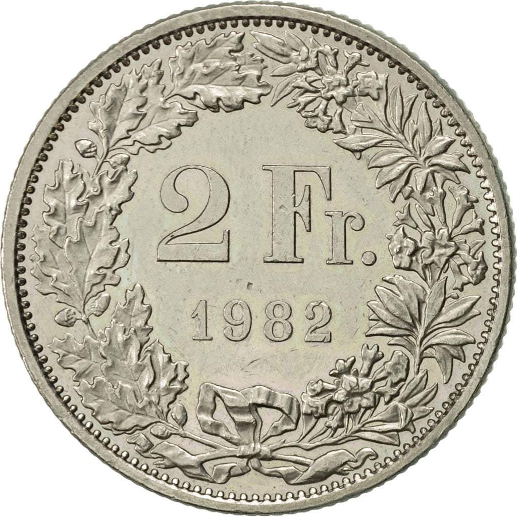 Switzerland, 2 Francs, 1982, Bern, AU(55-58), Copper-nickel, KM:21a.2