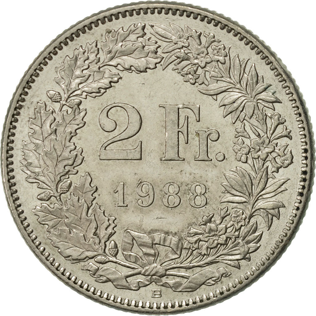 Coin, Switzerland, 2 Francs, 1988, Bern, AU(55-58), Copper-nickel, KM:21a.3