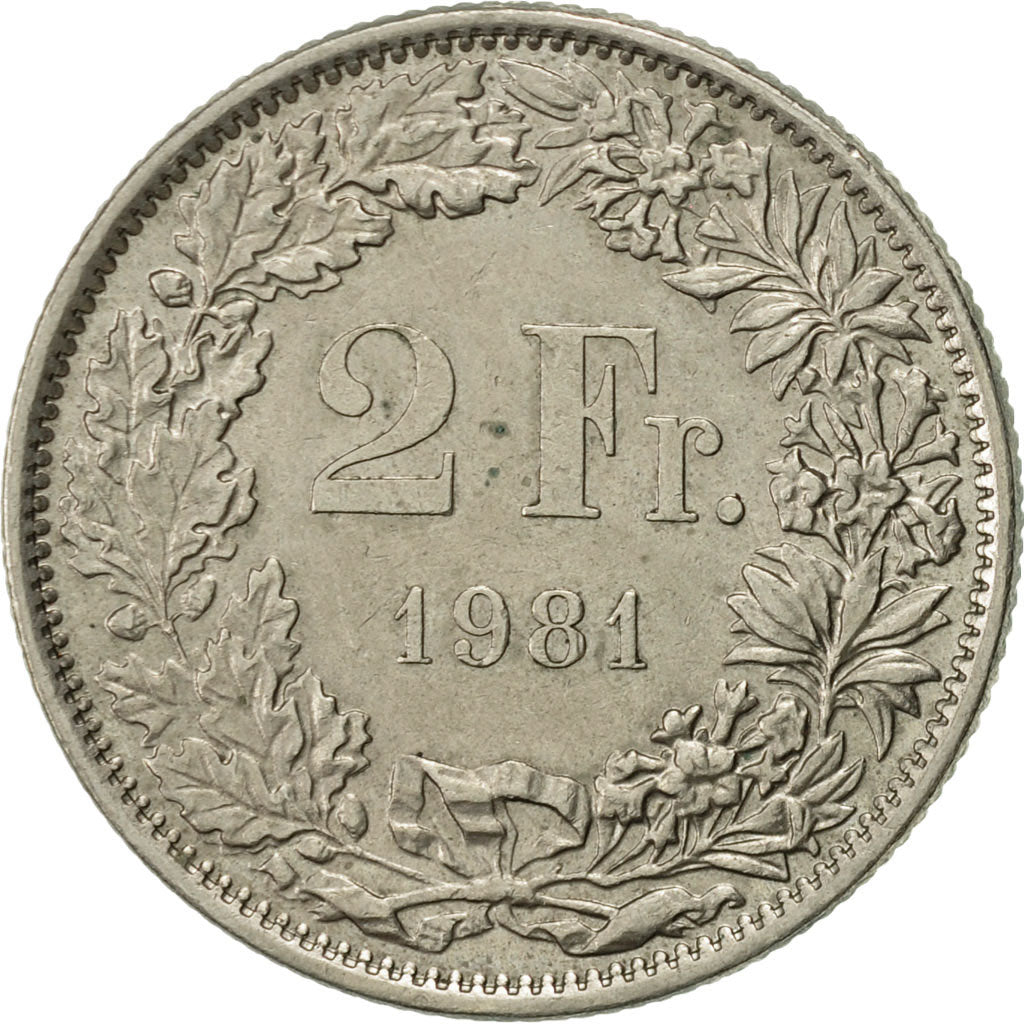 Switzerland, 2 Francs, 1981, Bern, AU(55-58), Copper-nickel, KM:21a.1