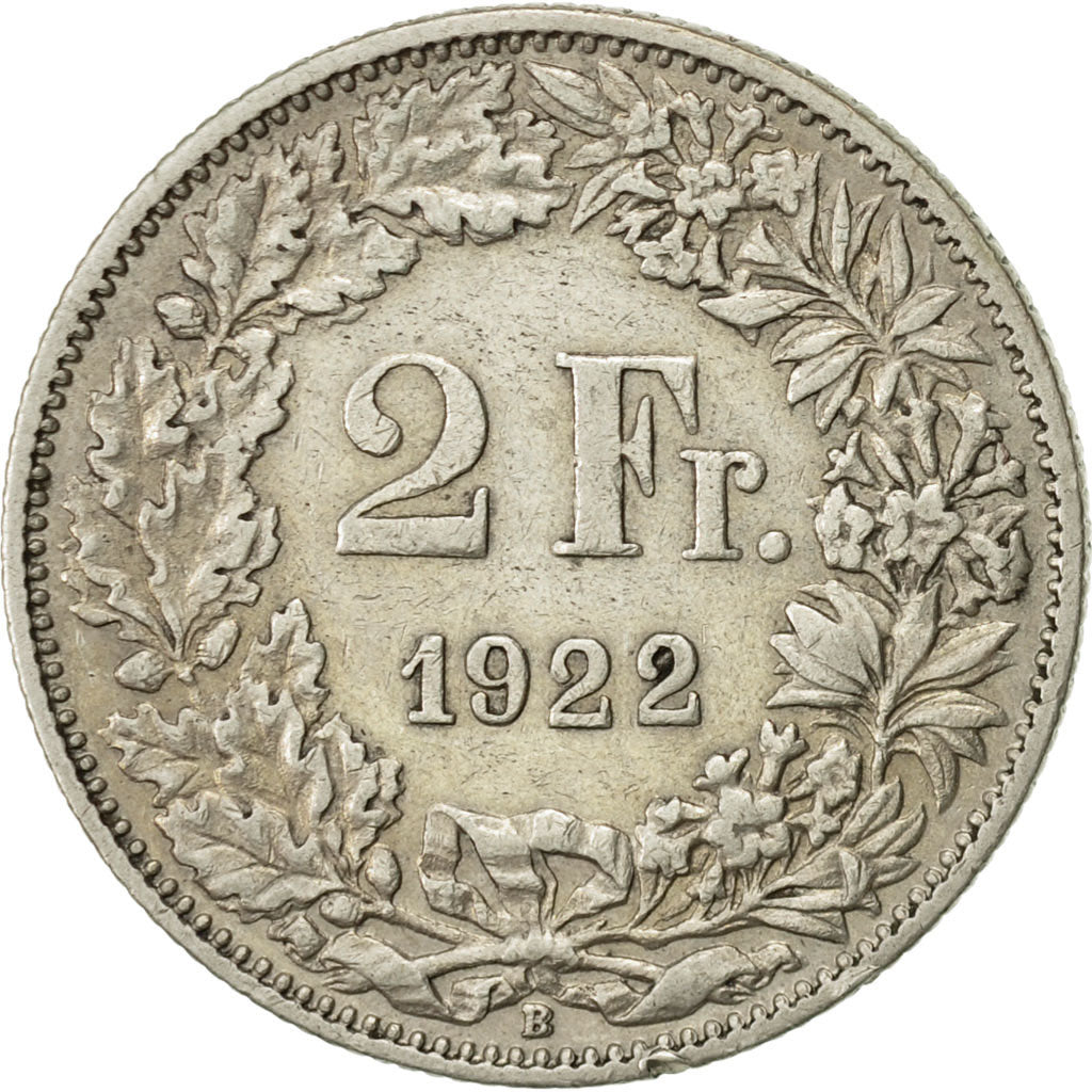Coin, Switzerland, 2 Francs, 1922, Bern, AU(50-53), Silver, KM:21