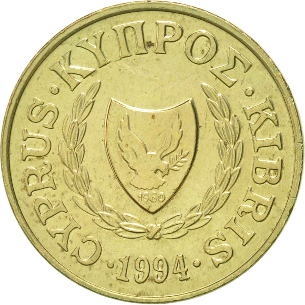 Coin, Cyprus, 2 Cents, 1994, AU(55-58), Nickel-brass, KM:54.3