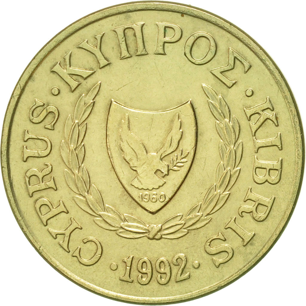 Coin, Cyprus, 2 Cents, 1992, AU(55-58), Nickel-brass, KM:54.3