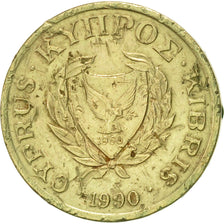Moneda, Chipre, Cent, 1990, MBC, Níquel - latón, KM:53.2