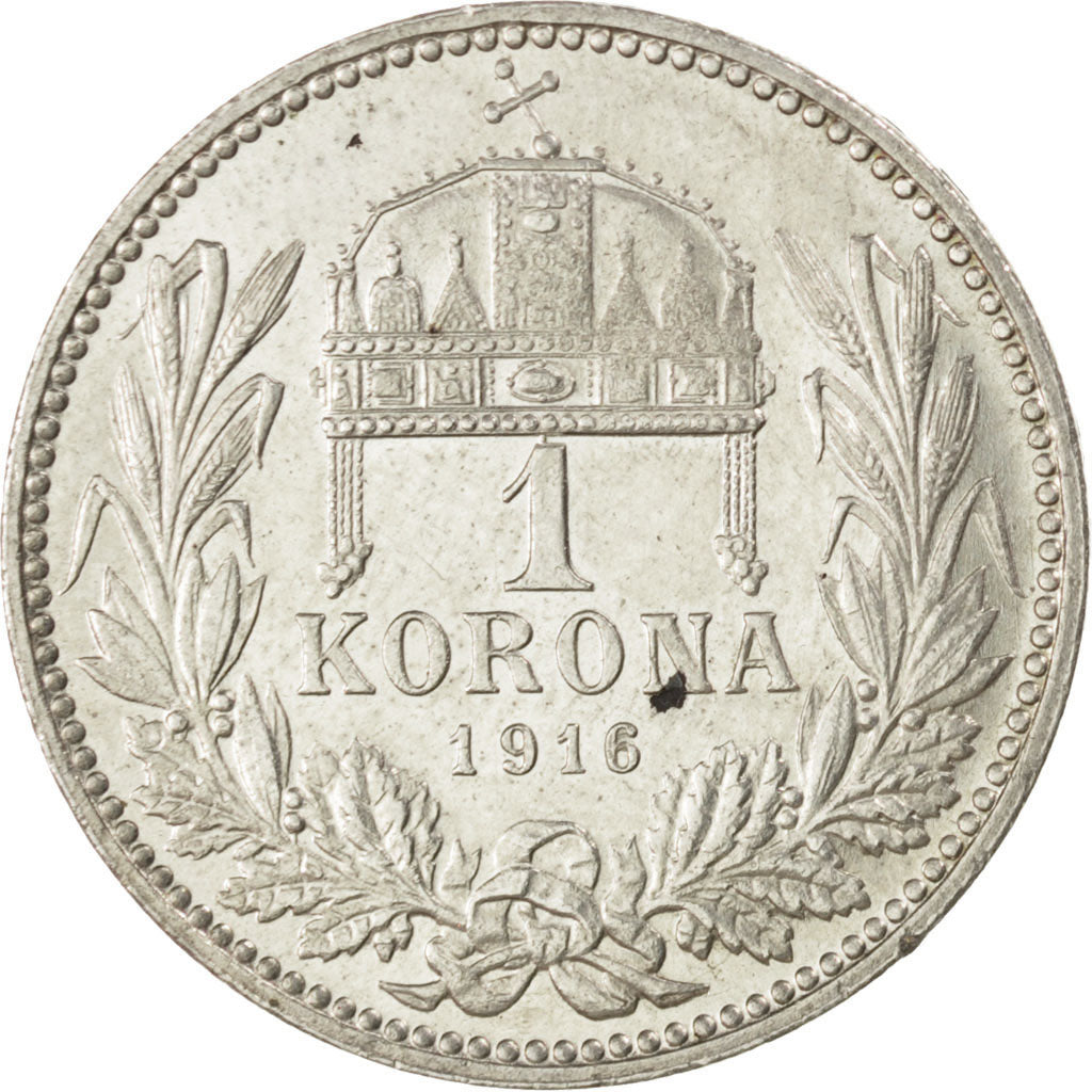 HUNGARY, Korona, 1916, Kremnitz, KM #492, MS(63), Silver, 4.96