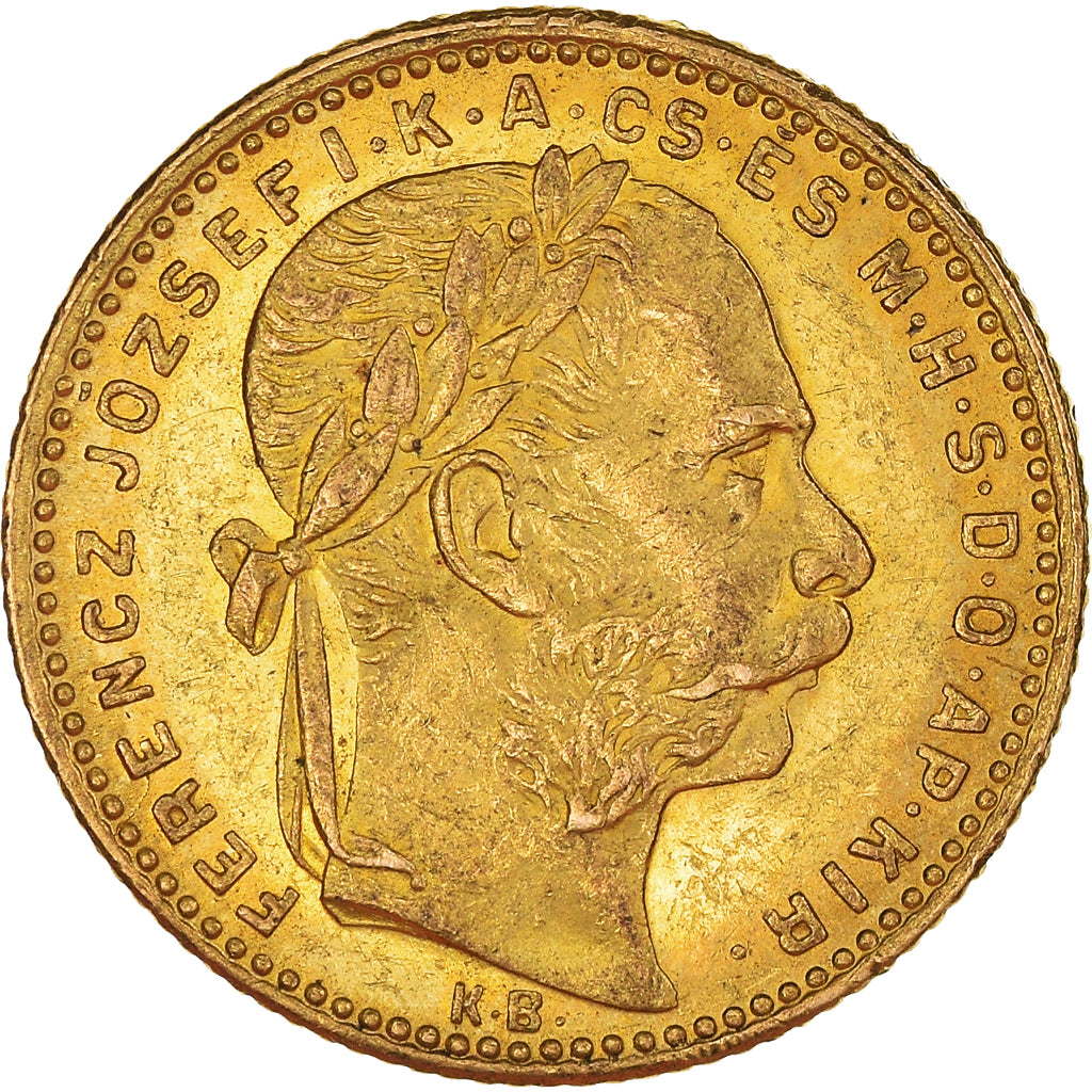 Moneda, Hungría, Franz Joseph I, 8 Forint 20 Francs, 1884, Kremnitz, EBC, Oro
