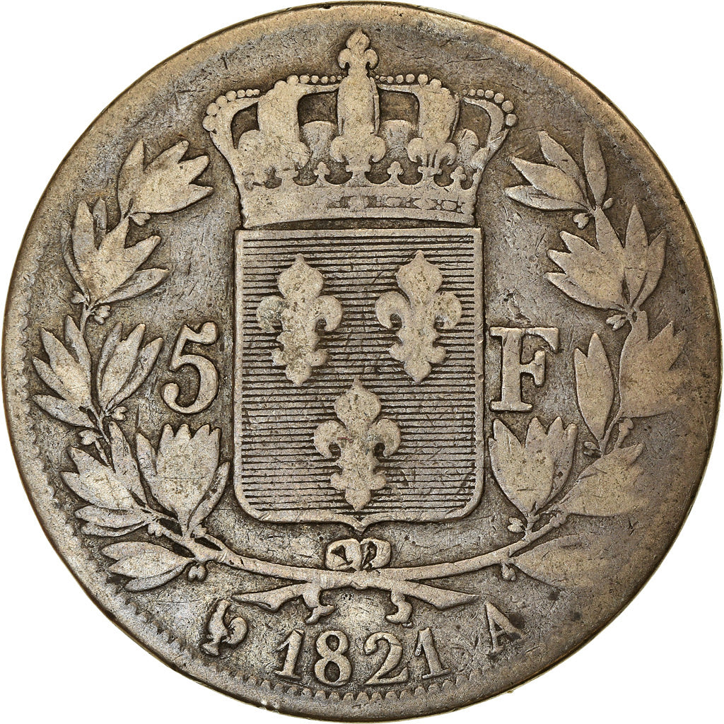 Moeda, França, Louis XVIII, Louis XVIII, 5 Francs, 1821, Paris, VF(20-25)