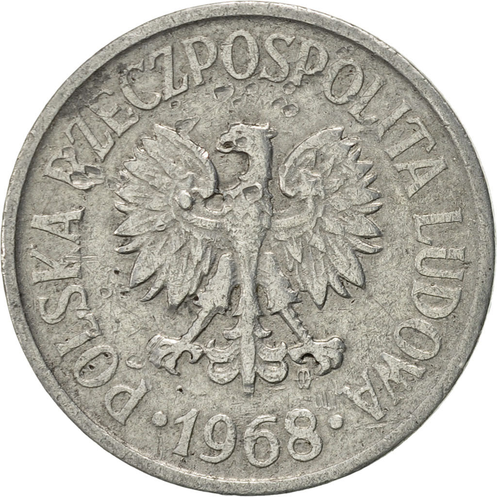 Poland, 20 Groszy, 1968, Warsaw, AU(55-58), Aluminum, KM:A47