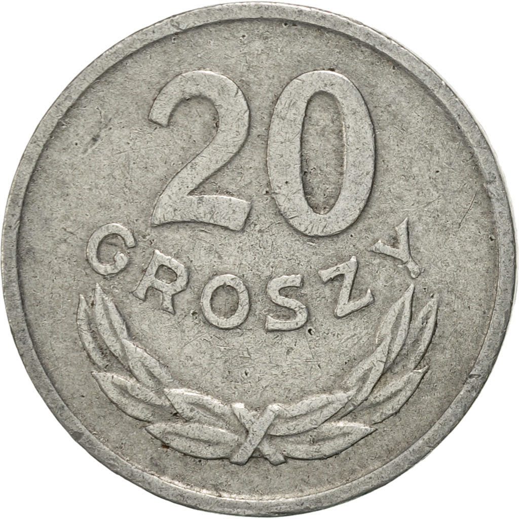 Poland, 20 Groszy, 1968, Warsaw, AU(55-58), Aluminum, KM:A47