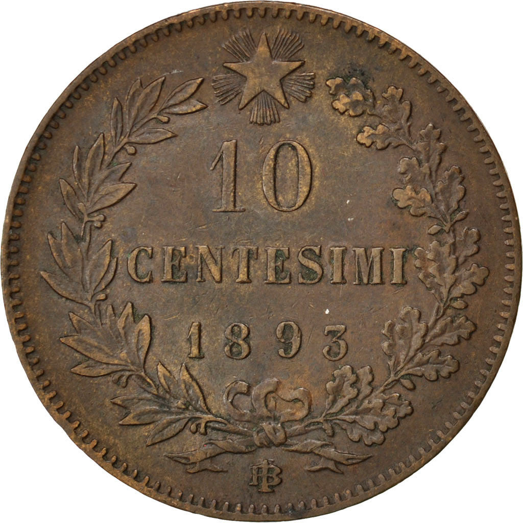 Monnaie, Italie, Umberto I, 10 Centesimi, 1893, Birmingham, TTB+, Cuivre