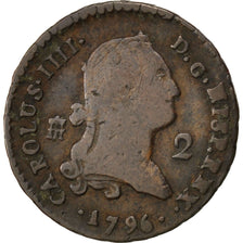 Spain, 2 Maravedis, 1796, Ségovie, KM #426, EF(40-45), Copper, 2.43