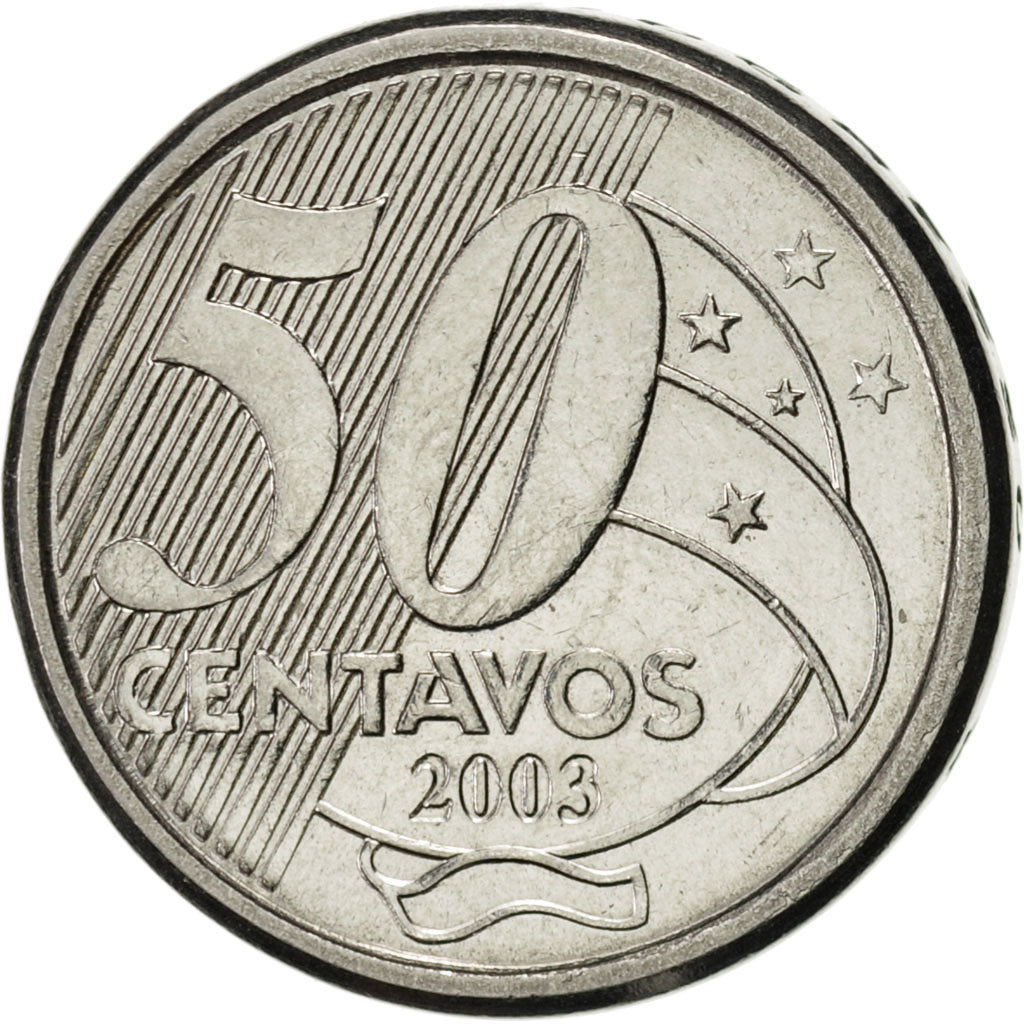 Coin, Brazil, 50 Centavos, 2003, AU(55-58), Stainless Steel, KM:651a