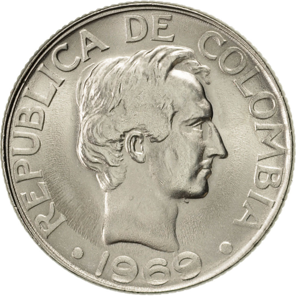 Coin, Colombia, 20 Centavos, 1969, AU(55-58), Nickel Clad Steel, KM:237
