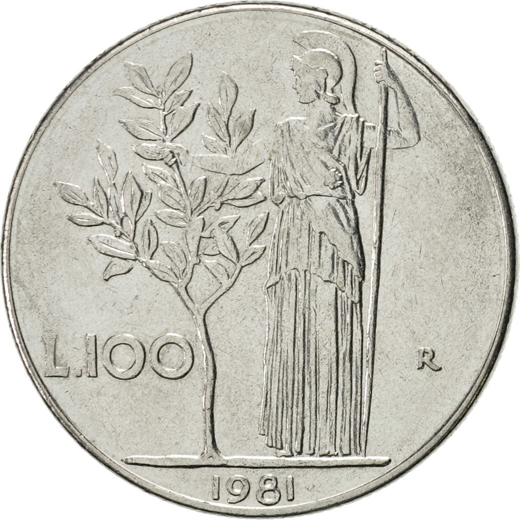Coin, Italy, 100 Lire, 1981, Rome, AU(55-58), Stainless Steel, KM:96.1