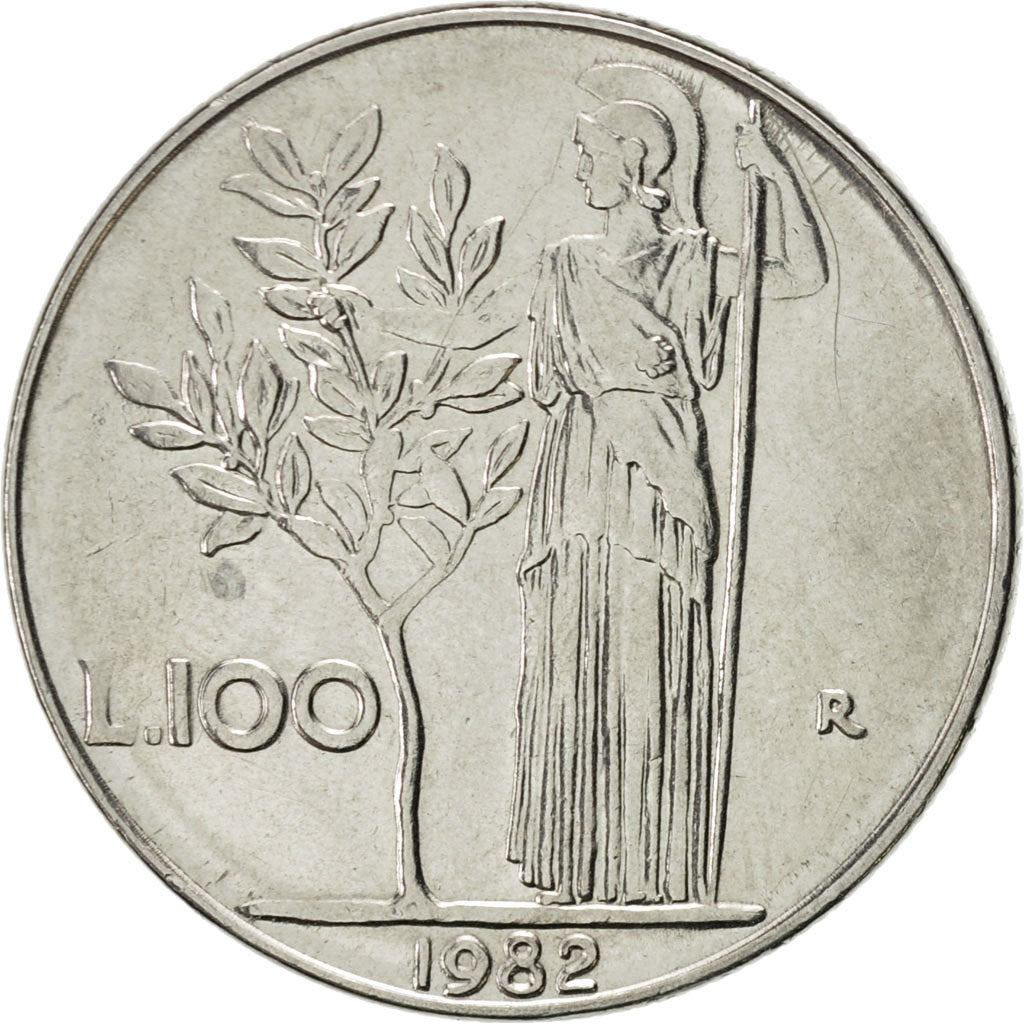 Coin, Italy, 100 Lire, 1982, Rome, AU(55-58), Stainless Steel, KM:96.1