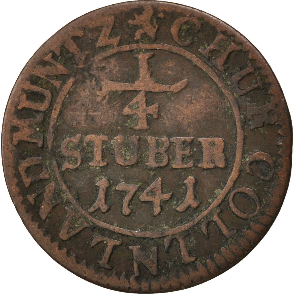 GERMAN STATES, 1/4 St, 1741, KM #135.1, EF(40-45), Copper, 6.95