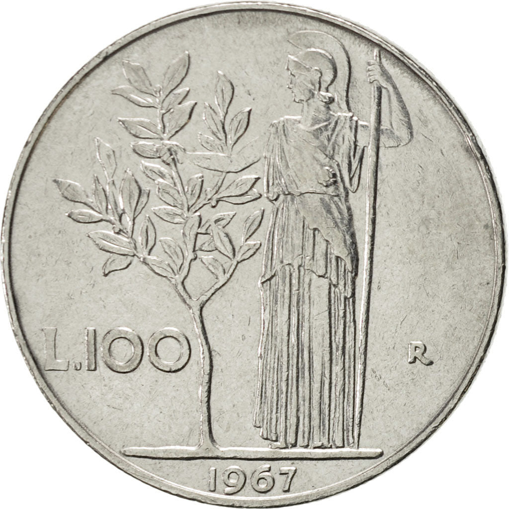 Italy, 100 Lire, 1967, Rome, AU(55-58), Stainless Steel, KM:96.1