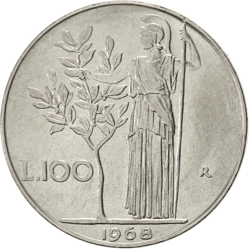 Moneta, Włochy, 100 Lire, 1968, Rome, AU(55-58), Stal nierdzewna, KM:96.1