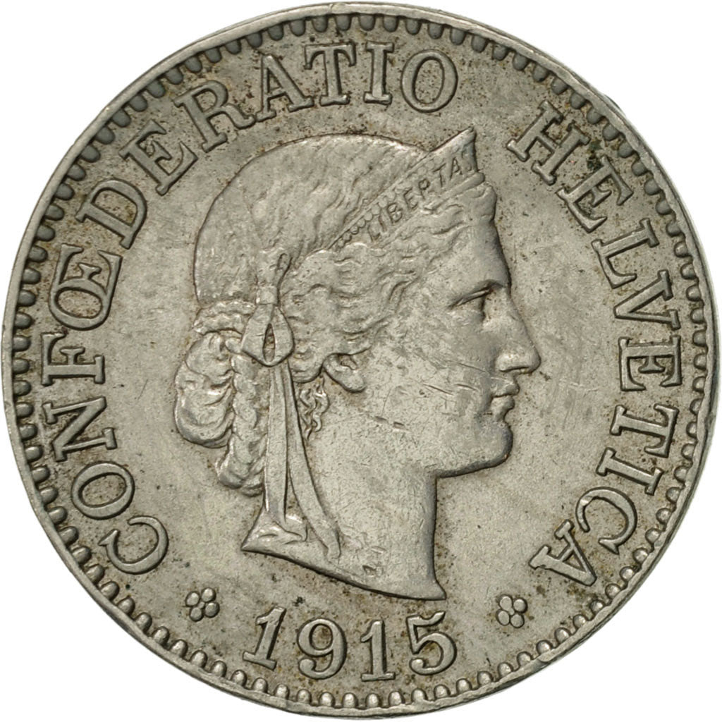 Coin, Switzerland, 10 Rappen, 1915, Bern, AU(50-53), Copper-nickel, KM:27