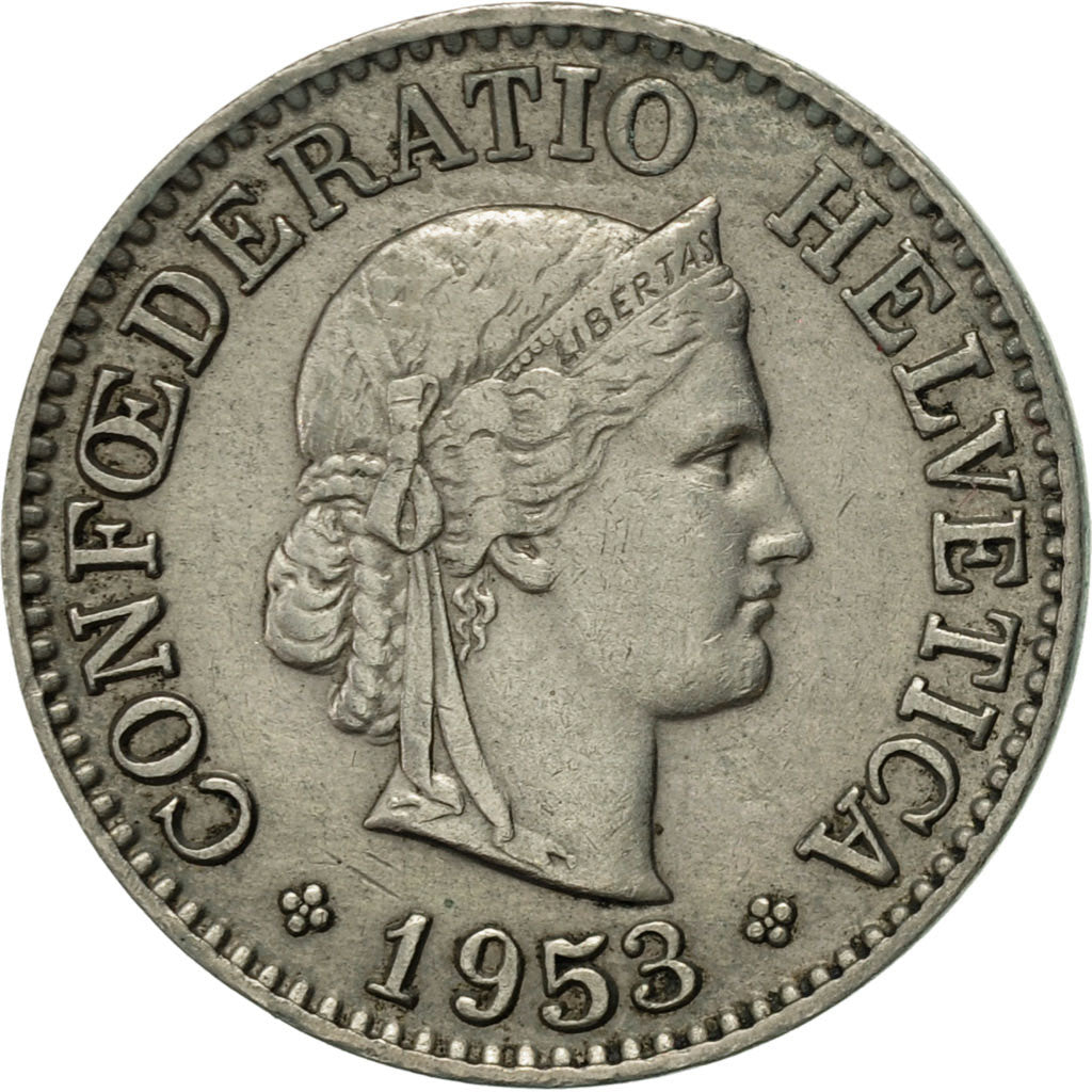 Coin, Switzerland, 10 Rappen, 1953, Bern, AU(50-53), Copper-nickel, KM:27