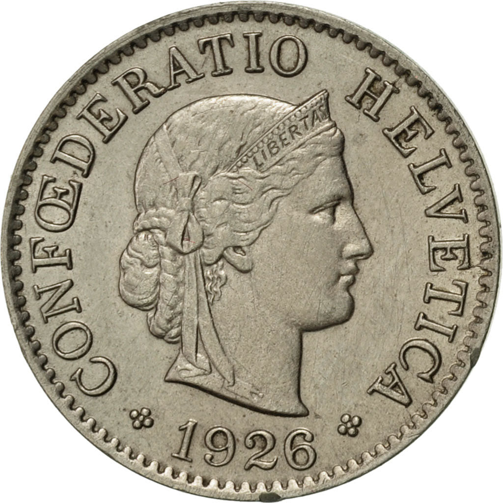 Coin, Switzerland, 5 Rappen, 1926, Bern, AU(50-53), Copper-nickel, KM:26