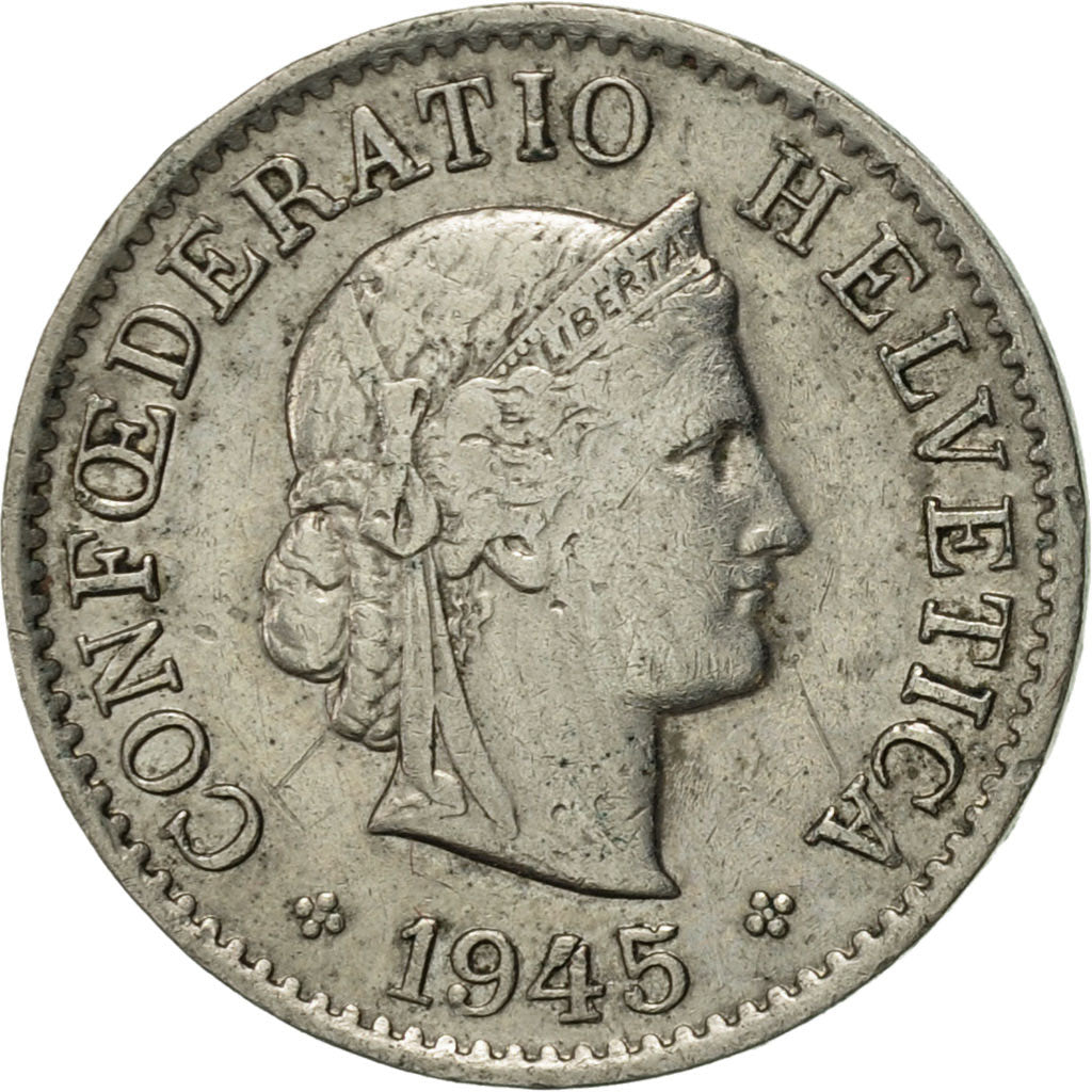 Switzerland, 5 Rappen, 1945, Bern, AU(50-53), Copper-nickel, KM:26