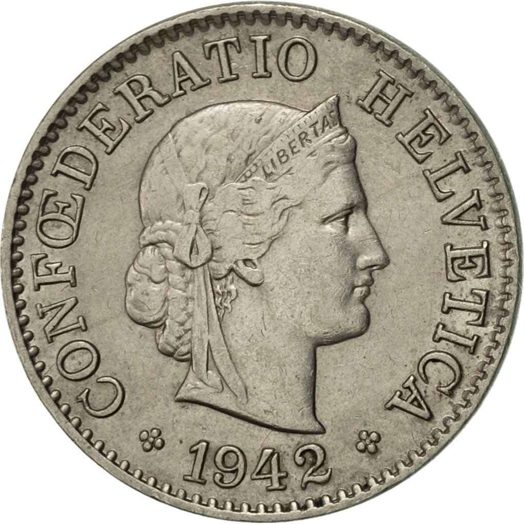 Coin, Switzerland, 5 Rappen, 1942, Bern, AU(50-53), Copper-nickel, KM:26