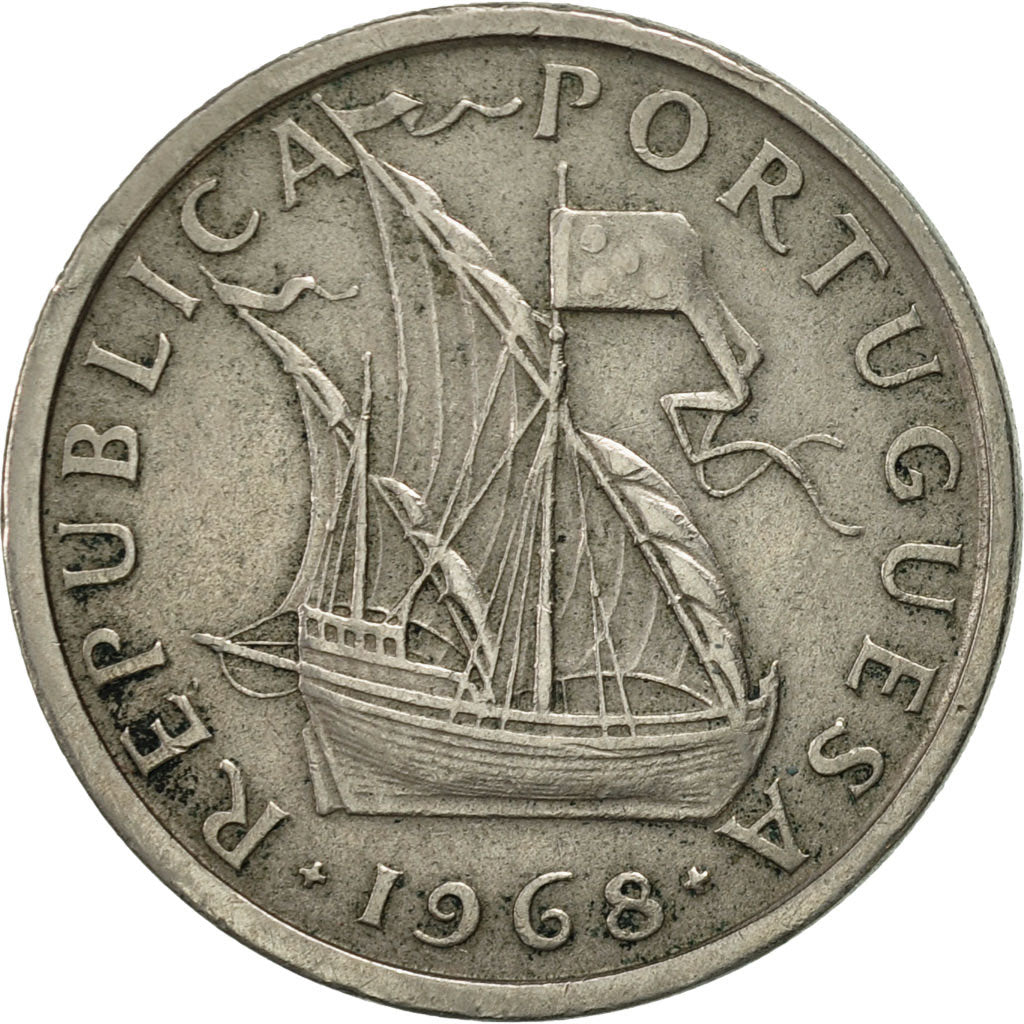 Moneta, Portugal, 5 Escudos, 1968, AU(50-53), Miedź-Nikiel, KM:591