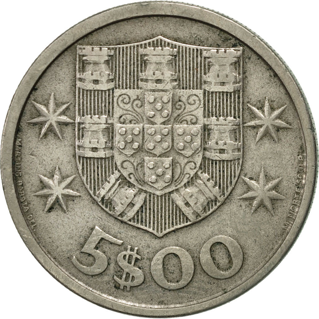 Moneta, Portugal, 5 Escudos, 1968, AU(50-53), Miedź-Nikiel, KM:591