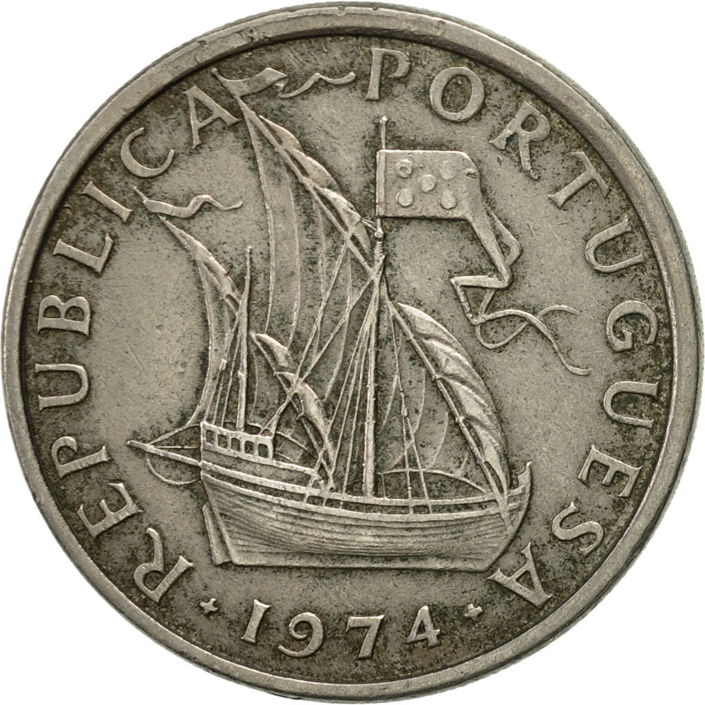 Moneda, Portugal, 5 Escudos, 1974, MBC+, Cobre - níquel, KM:591