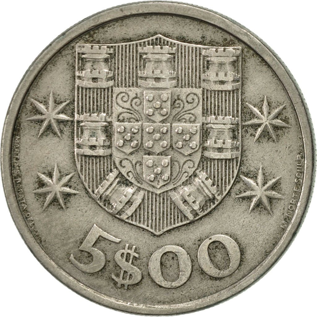 Moneda, Portugal, 5 Escudos, 1974, MBC+, Cobre - níquel, KM:591