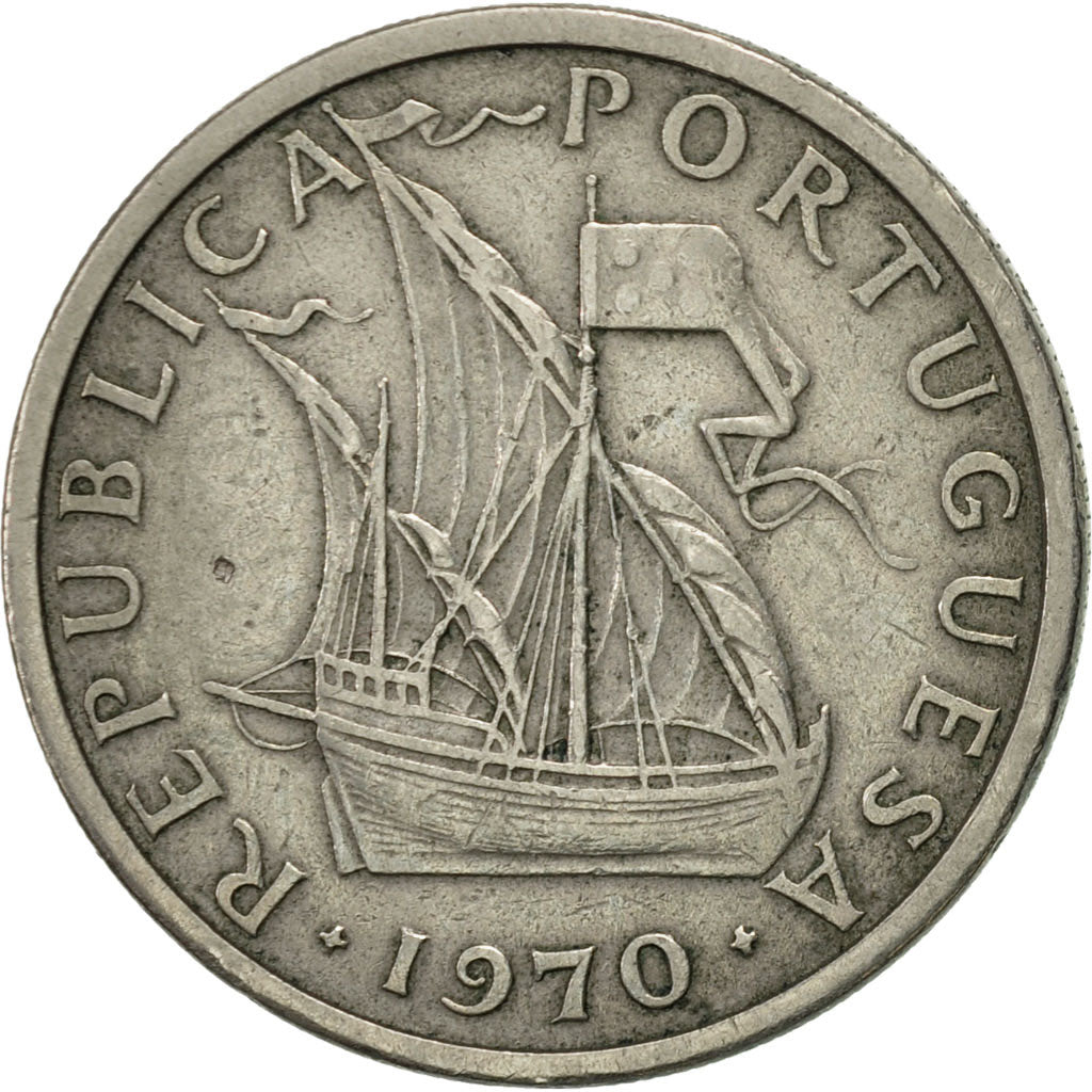 Moneda, Portugal, 5 Escudos, 1970, MBC+, Cobre - níquel, KM:591