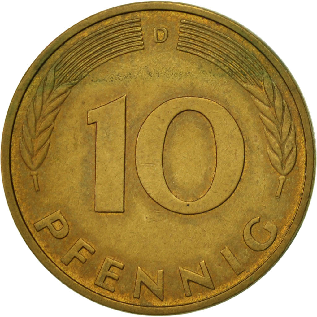 Moneda, ALEMANIA - REPÚBLICA FEDERAL, 10 Pfennig, 1992, Munich, MBC, Latón