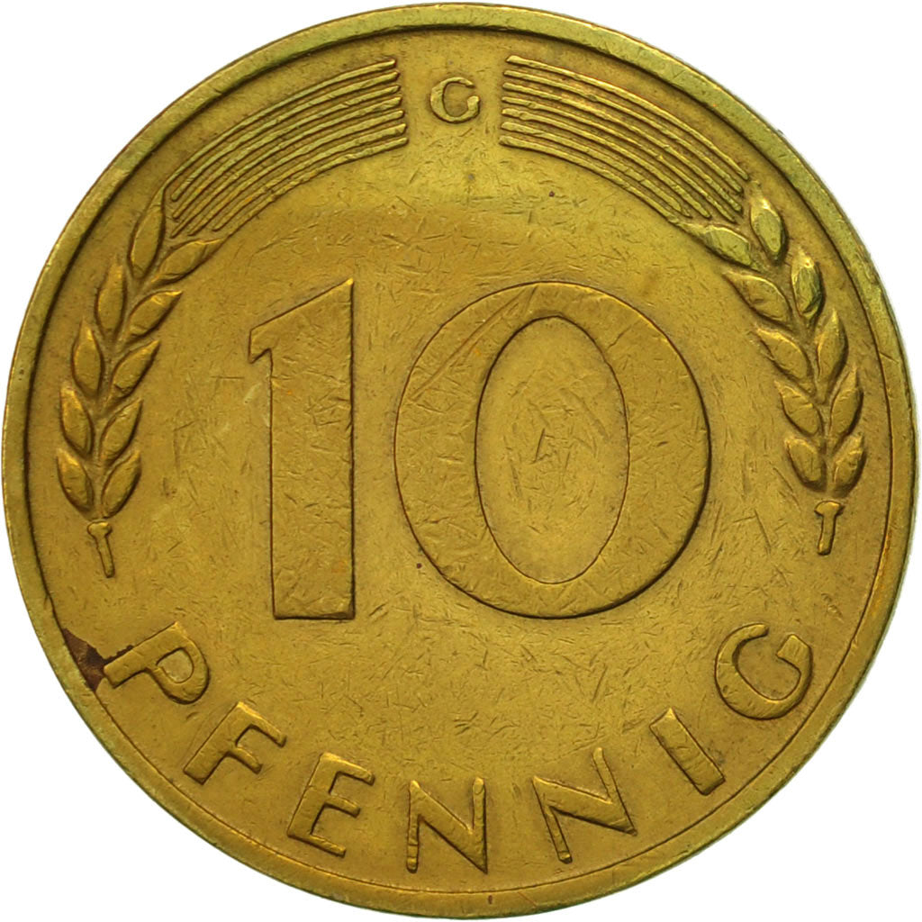 Münze, Bundesrepublik Deutschland, 10 Pfennig, 1966, Karlsruhe, SS+, Brass Clad