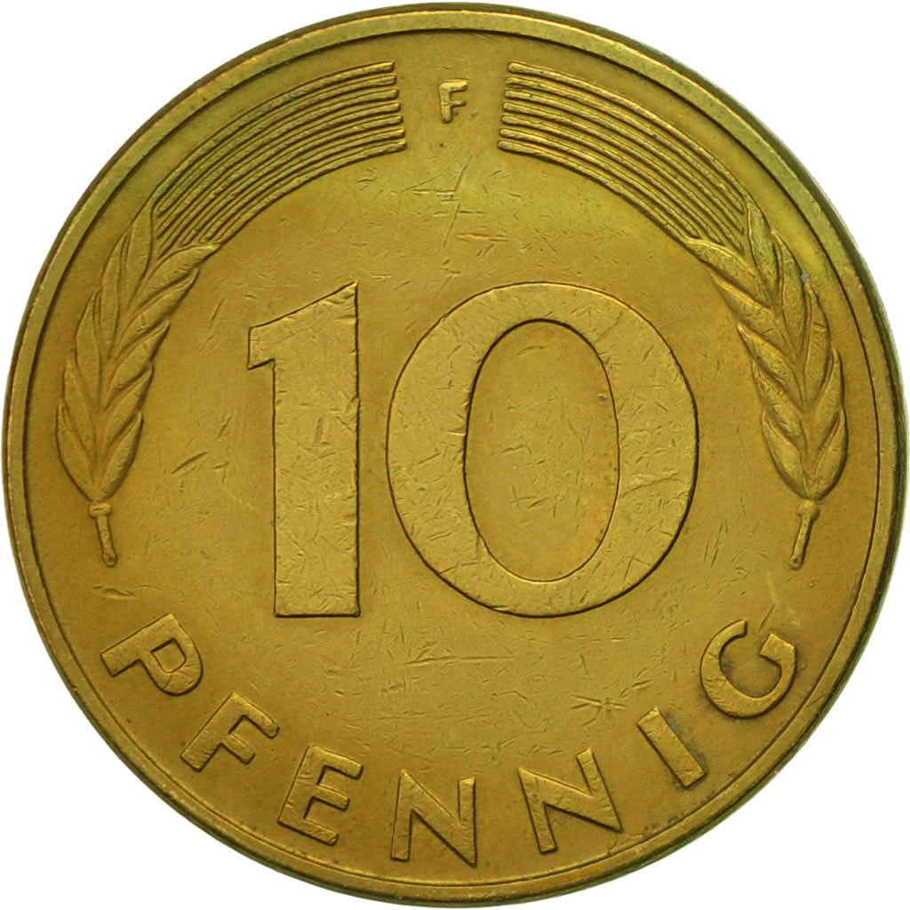 Coin, GERMANY - FEDERAL REPUBLIC, 10 Pfennig, 1986, Stuttgart, AU(50-53), Brass