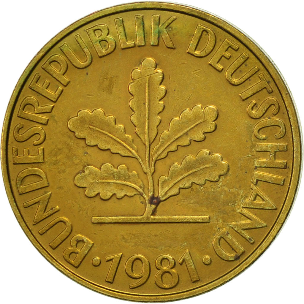 Münze, Bundesrepublik Deutschland, 10 Pfennig, 1981, Stuttgart, SS+, Brass Clad