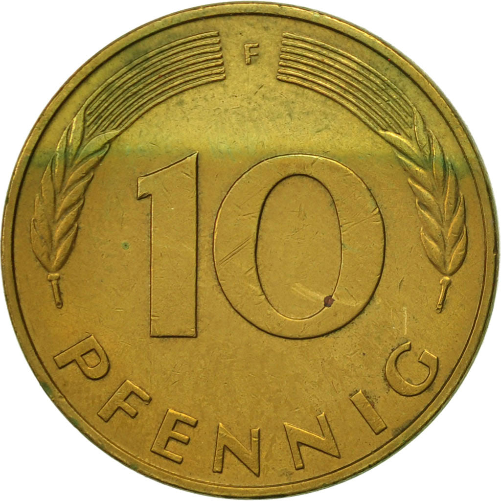 Coin, GERMANY - FEDERAL REPUBLIC, 10 Pfennig, 1980, Stuttgart, AU(50-53), Brass