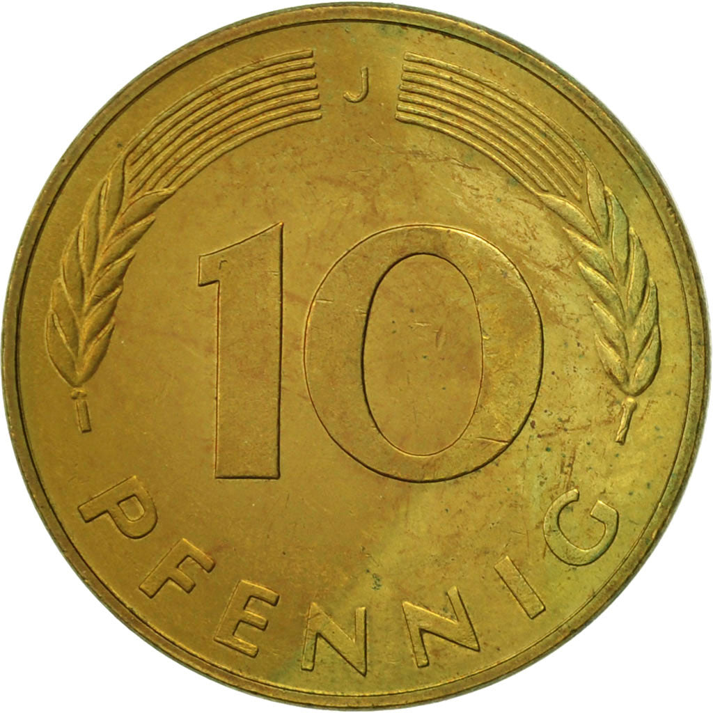 Moneta, Niemcy - RFN, 10 Pfennig, 1980, Hambourg, AU(50-53), Mosiądz powlekany