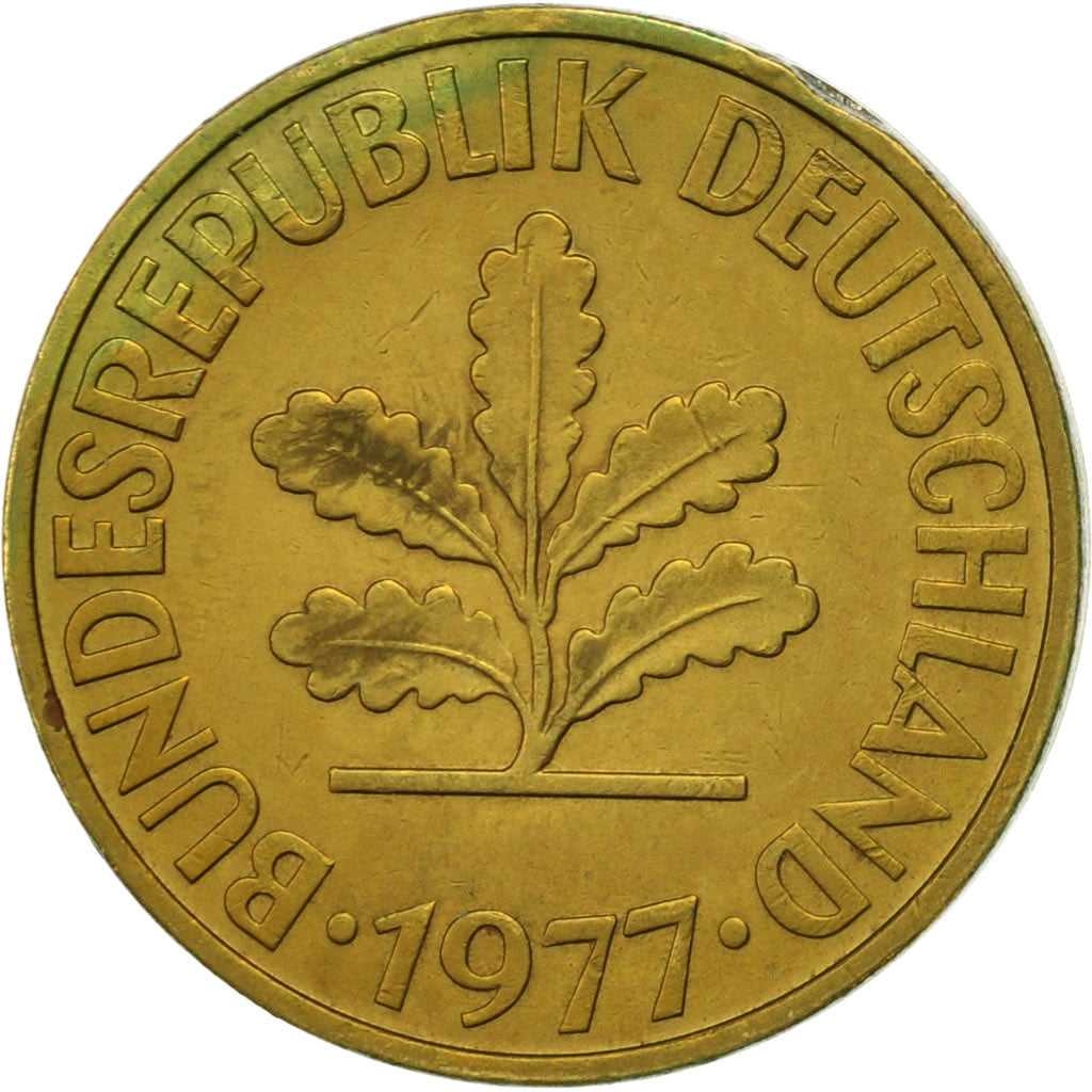 Coin, GERMANY - FEDERAL REPUBLIC, 10 Pfennig, 1977, Munich, AU(50-53), Brass