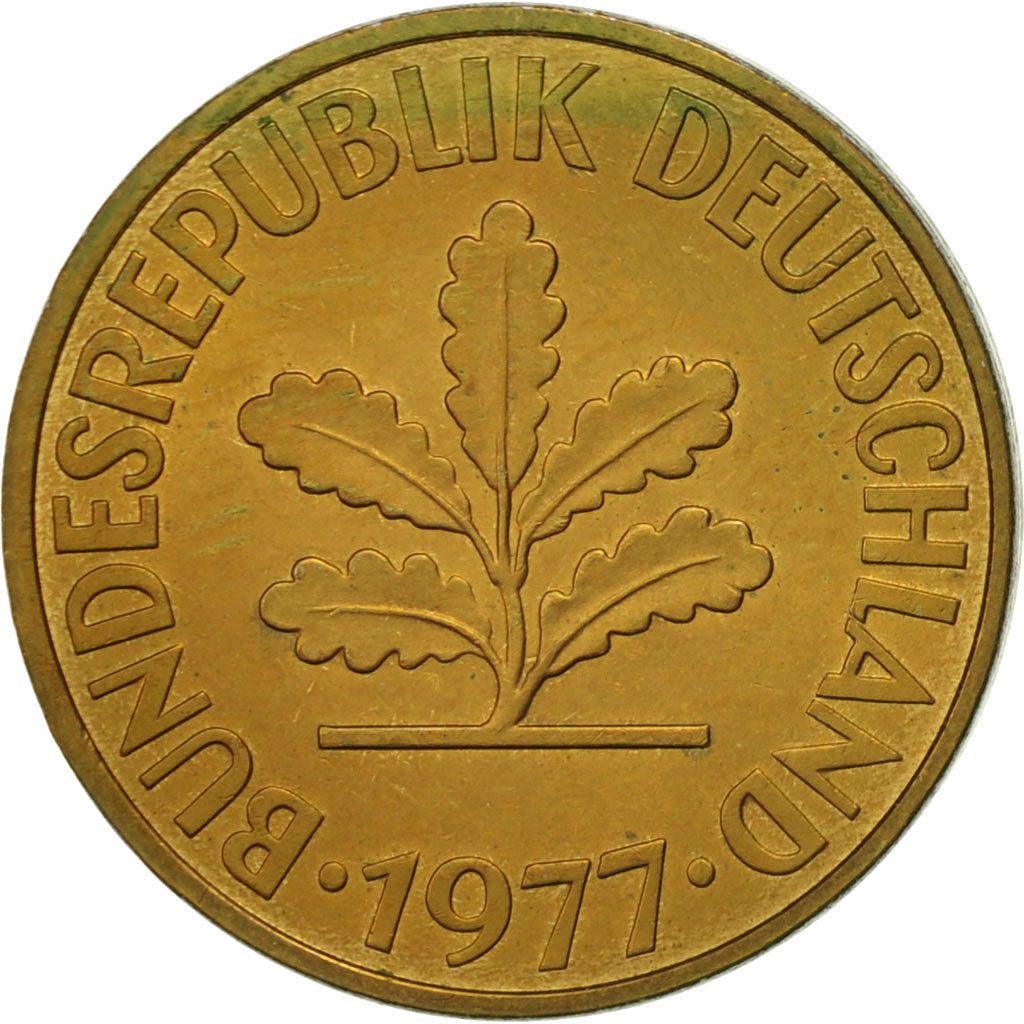 Coin, GERMANY - FEDERAL REPUBLIC, 10 Pfennig, 1977, Karlsruhe, AU(50-53), Brass