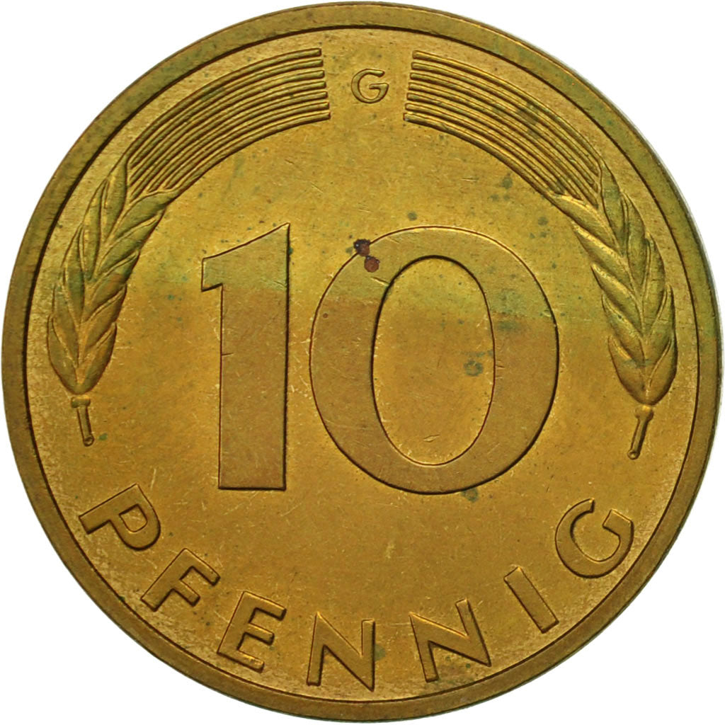 Coin, GERMANY - FEDERAL REPUBLIC, 10 Pfennig, 1977, Karlsruhe, AU(50-53), Brass