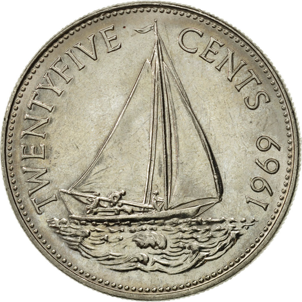 Coin, Bahamas, Elizabeth II, 25 Cents, 1969, Franklin Mint, AU(55-58), Nickel