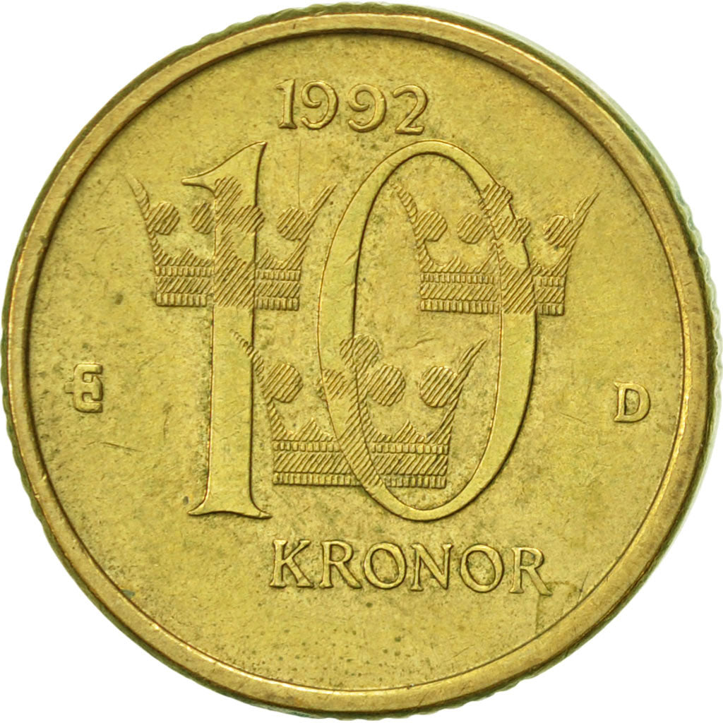 Moneta, Szwecja, Carl XVI Gustaf, 10 Kronor, 1992, AU(55-58)