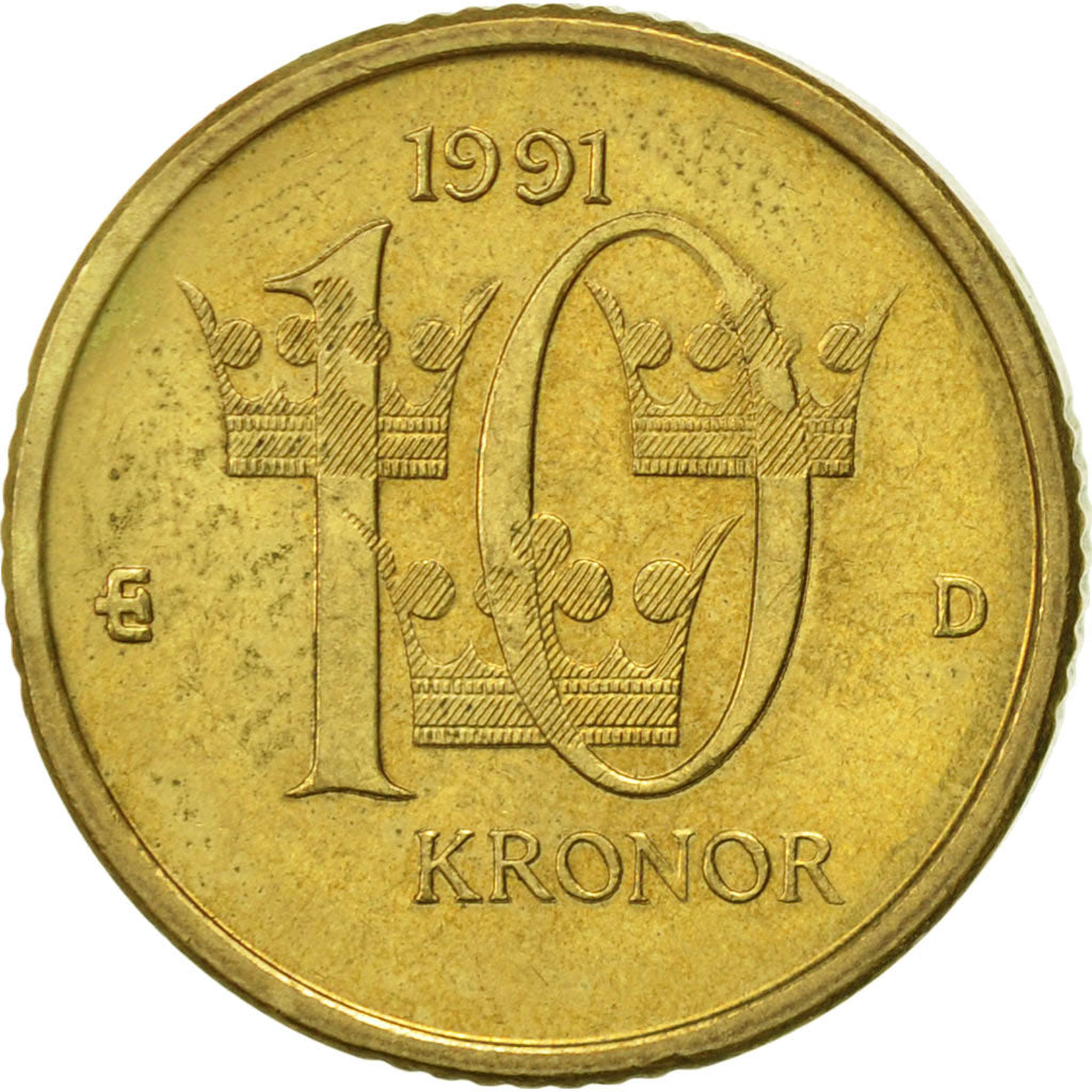 Monnaie, Suède, Carl XVI Gustaf, 10 Kronor, 1991, SUP, Copper-Aluminum-Zinc