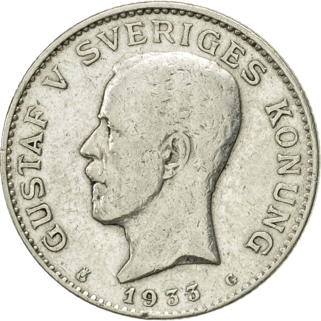 Moneta, Svezia, Gustaf V, Krona, 1933, BB, Argento, KM:786.2