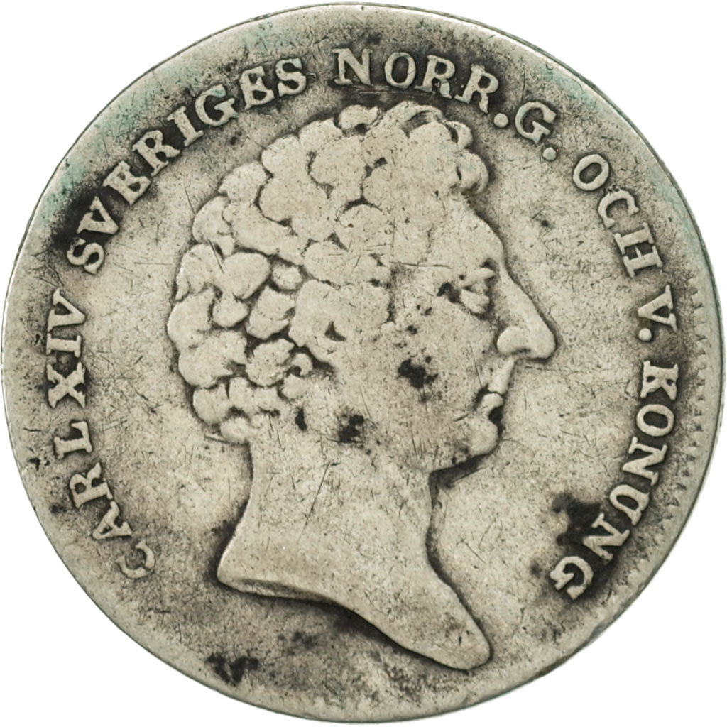 Sweden, Carl XIV Johan, 1/8 Riksdaler, 1832, VF(20-25), Silver, KM:626
