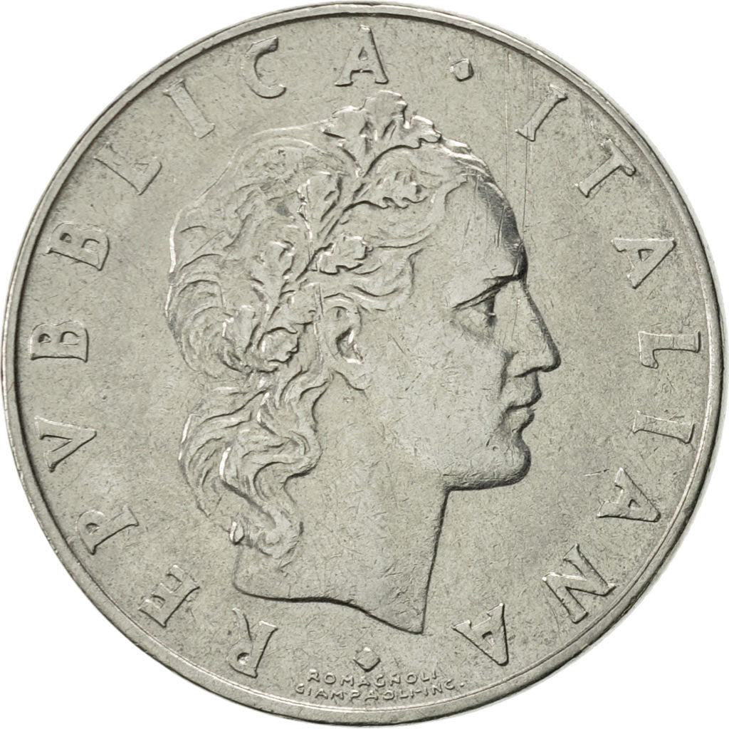 Italy, 50 Lire, 1957, Rome, AU(55-58), Stainless Steel, KM:95.1